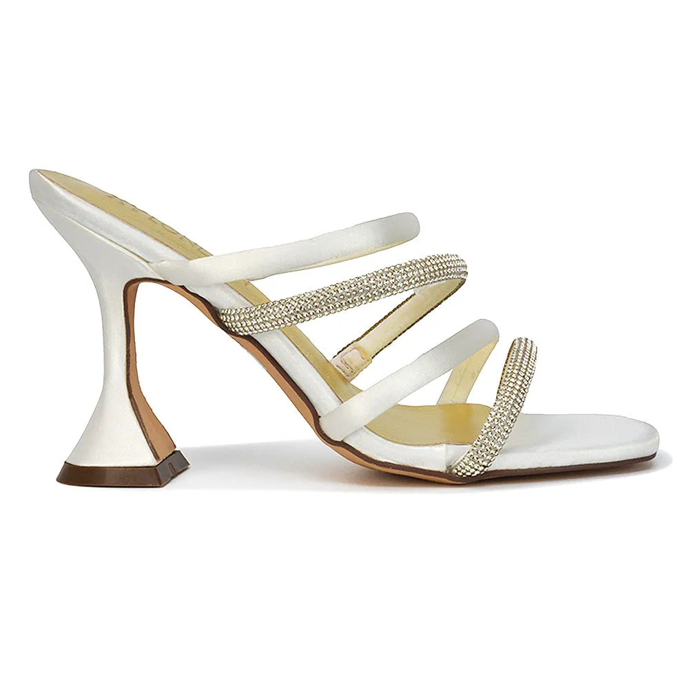 Posie Diamante Strappy Square Toe Sculptured High Heel Wedding Sandals in Rose Gold