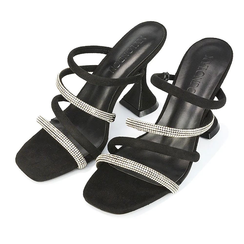 Posie Diamante Strappy Square Toe Sculptured High Heel Wedding Sandals in Rose Gold
