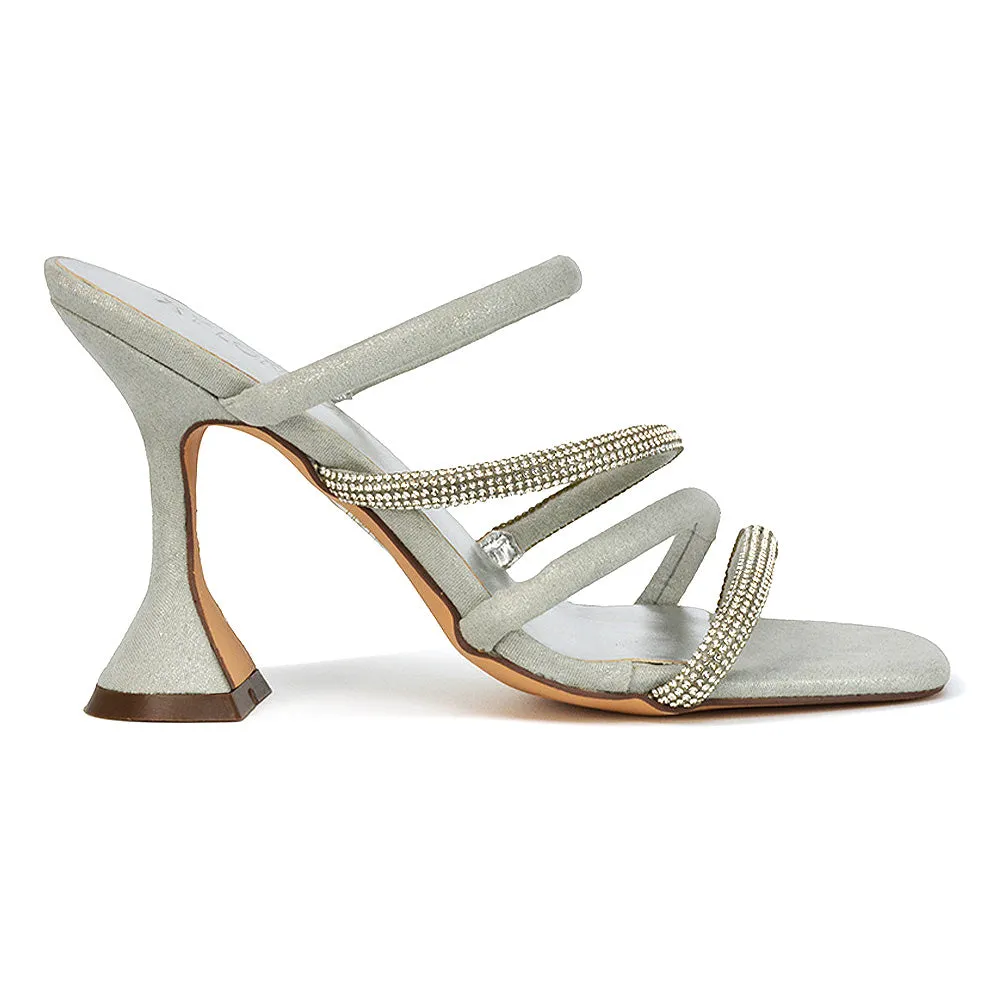 Posie Diamante Strappy Square Toe Sculptured High Heel Wedding Sandals in Rose Gold