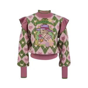 Pre Order:  Diamond Grid Cat Afternoon Tea Embroidered Sweater