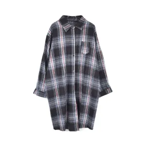 Pre Order:  Plaid Single Pocket Long Shirt