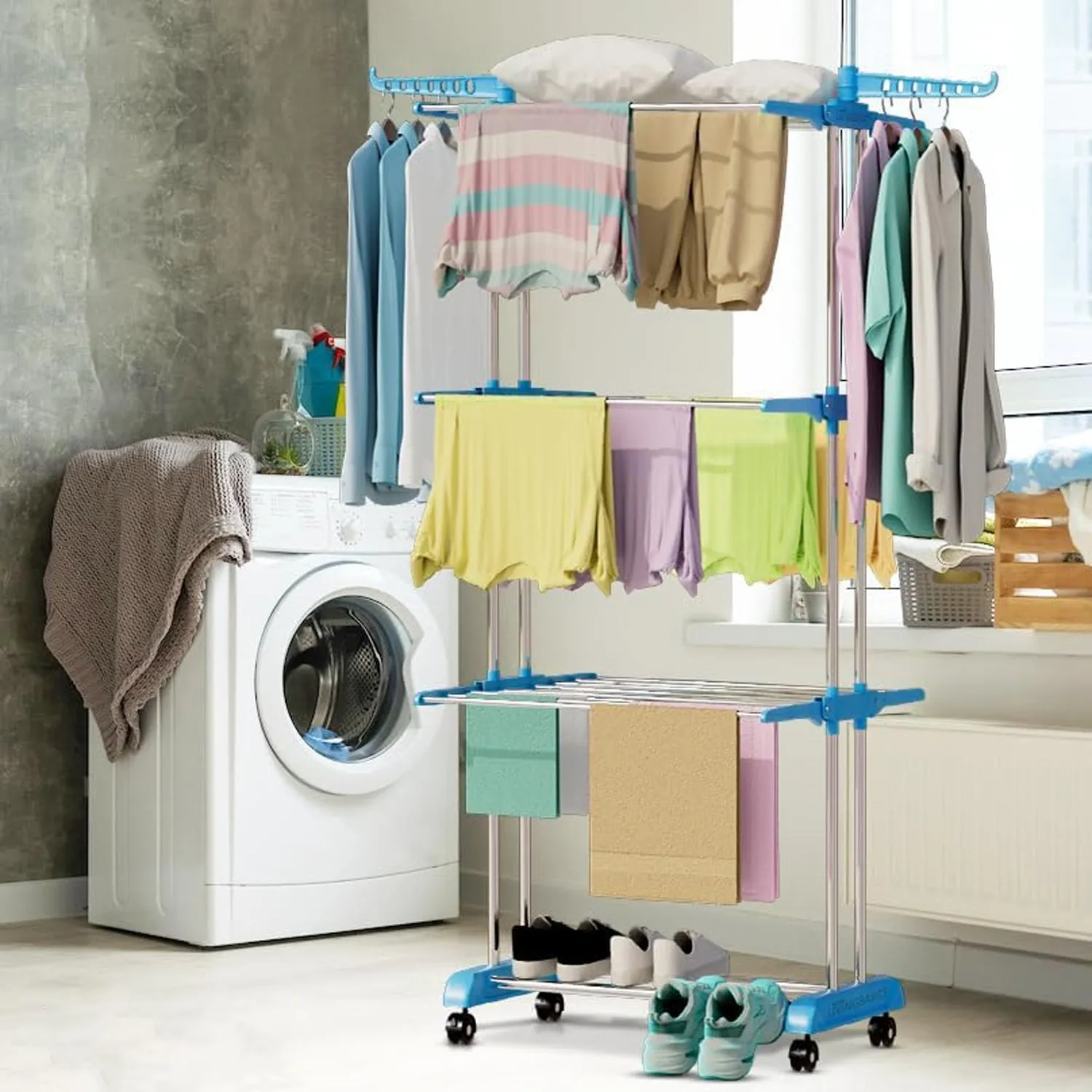 Premium Heavy Duty Stainless Steel 3 Layer Foldable Cloth Drying Stand (1 Set / With Colour Box)