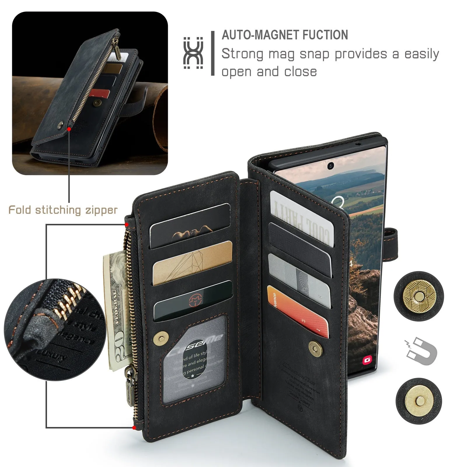 Premium Wallet Phone Case for iPhone X to 14