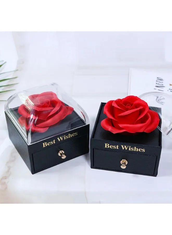 Preserved Red Rose Jewelry Box with Heart Shape Gold Necklace - Included Greeting Card and Bag, Gifts for Mom, Wife, Girlfriend on Valentines Day, Mothers Day