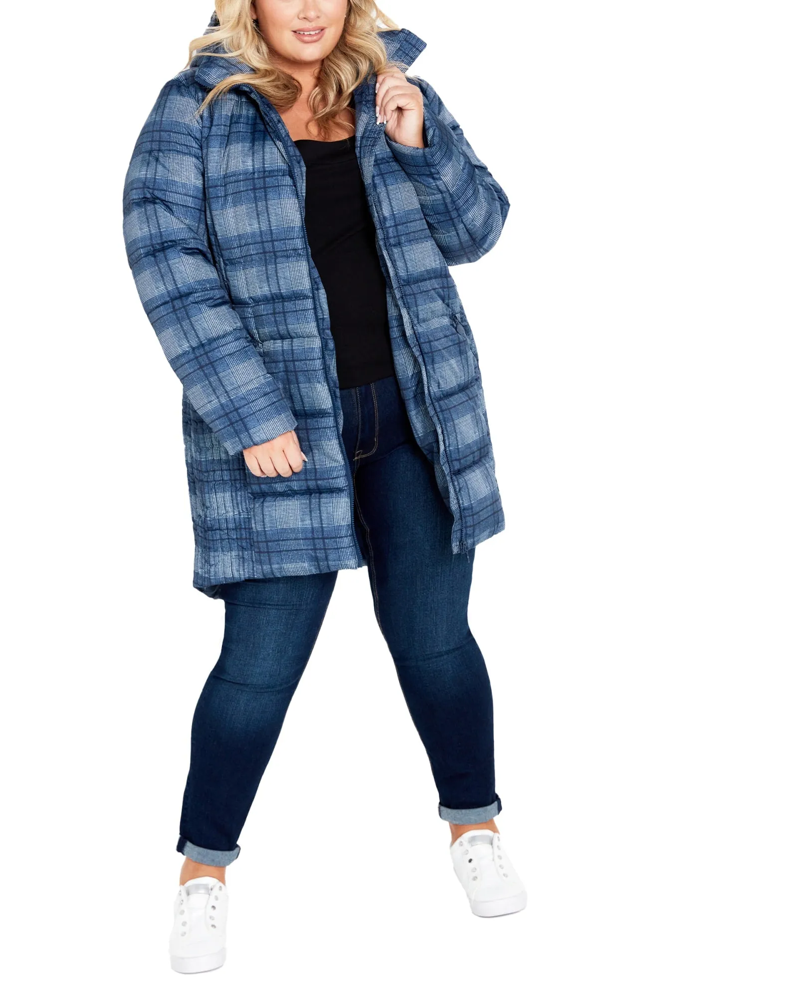 Printed Check Coat | Navy Check
