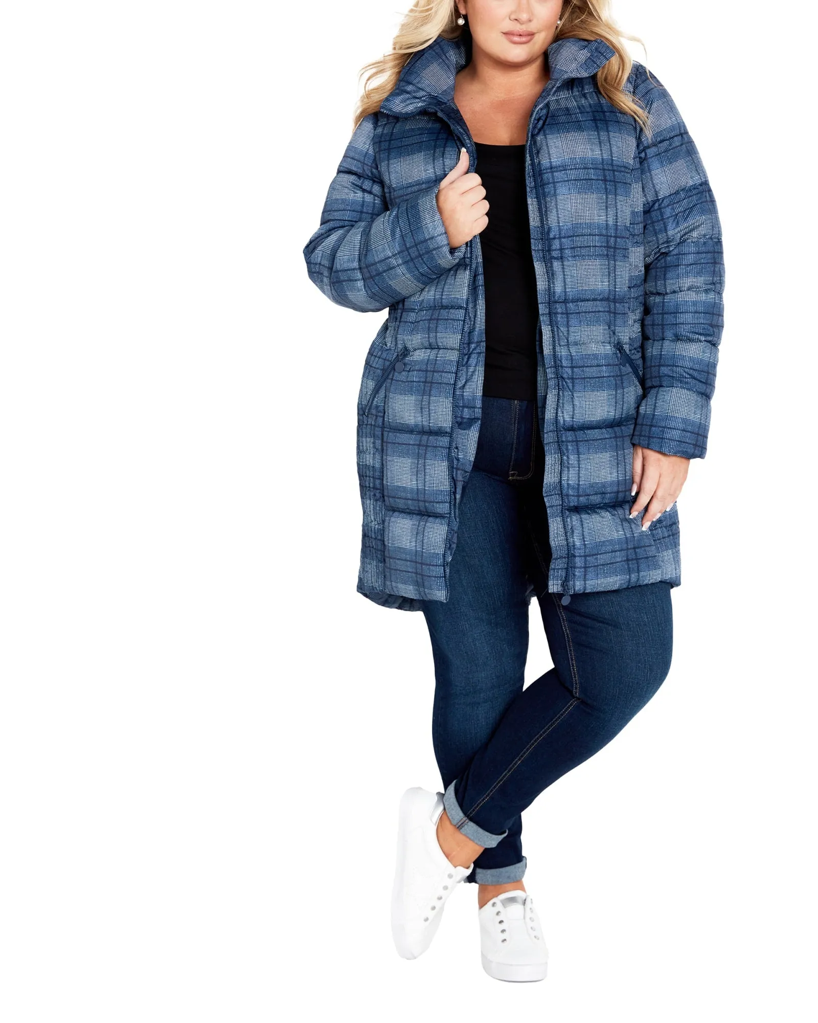 Printed Check Coat | Navy Check