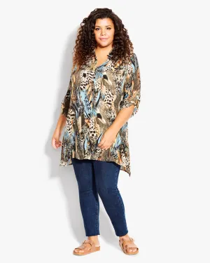 Printed Popover Blouse | Brown / Ivory