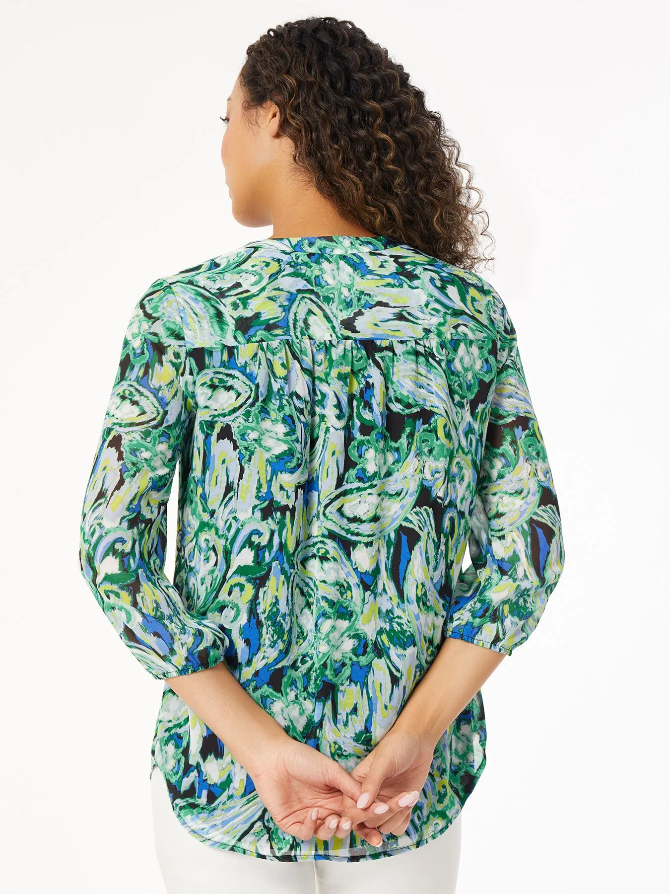 Printed V-Neck Pleated Kelly Blouse