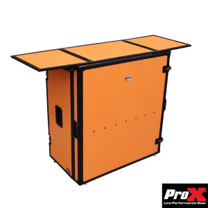 ProX XS-DJSTNOB Transformer Series DJ Folding Workstation Table - Fold Away W-Wheels | Black on Orange