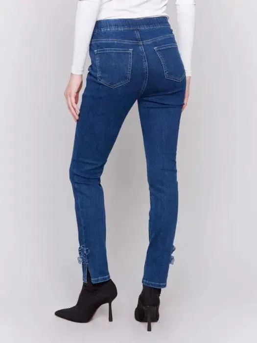 Pull On Side Rose Hem Pant