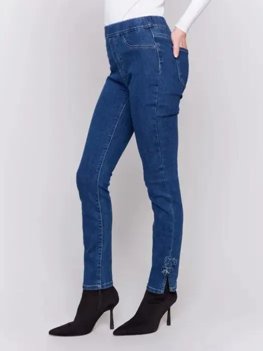 Pull On Side Rose Hem Pant