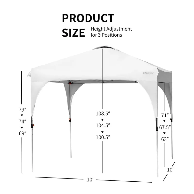 PulseMartix  10' x 10' Outdoor Pop-up Canopy Tent Height Adjustable with Roller Bag