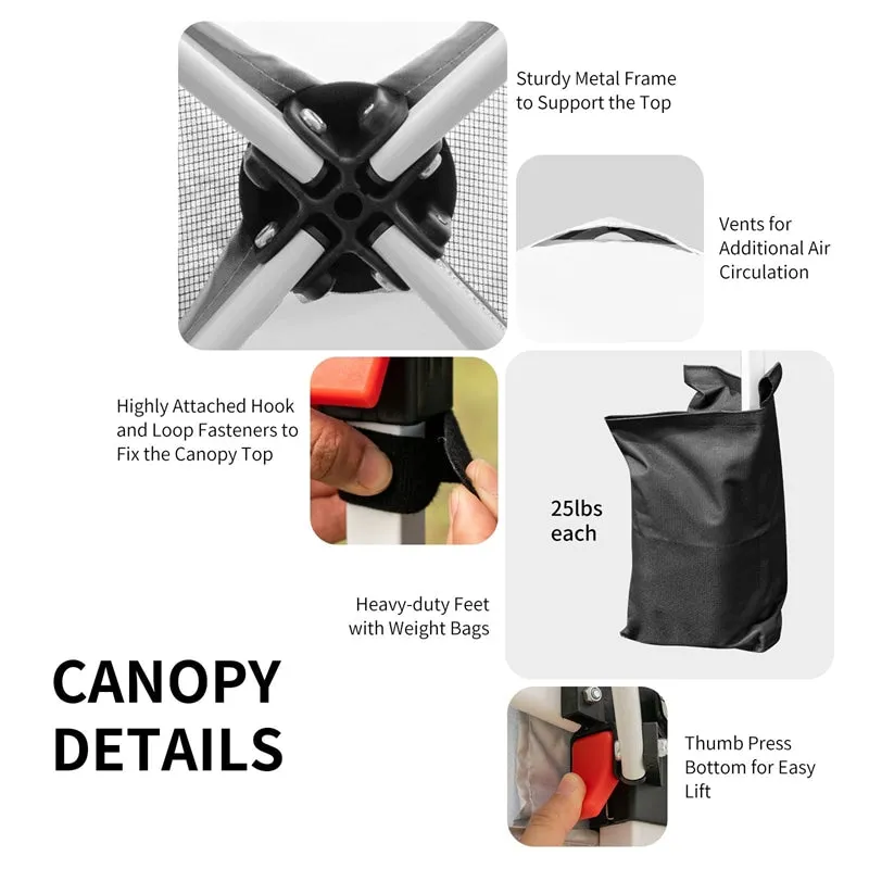 PulseMartix  10' x 10' Outdoor Pop-up Canopy Tent Height Adjustable with Roller Bag