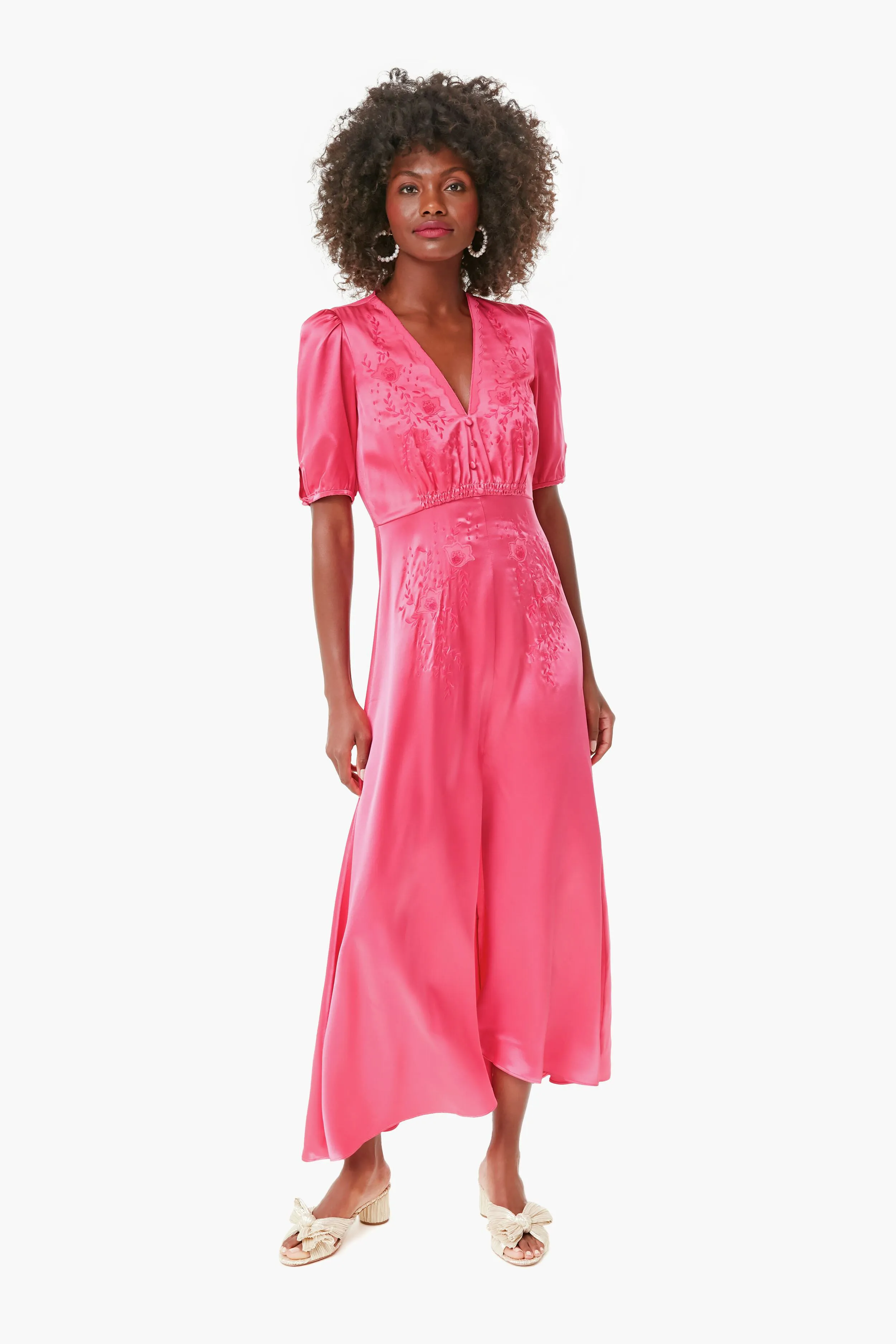 Punch Pink Flowering Lea Long Dress