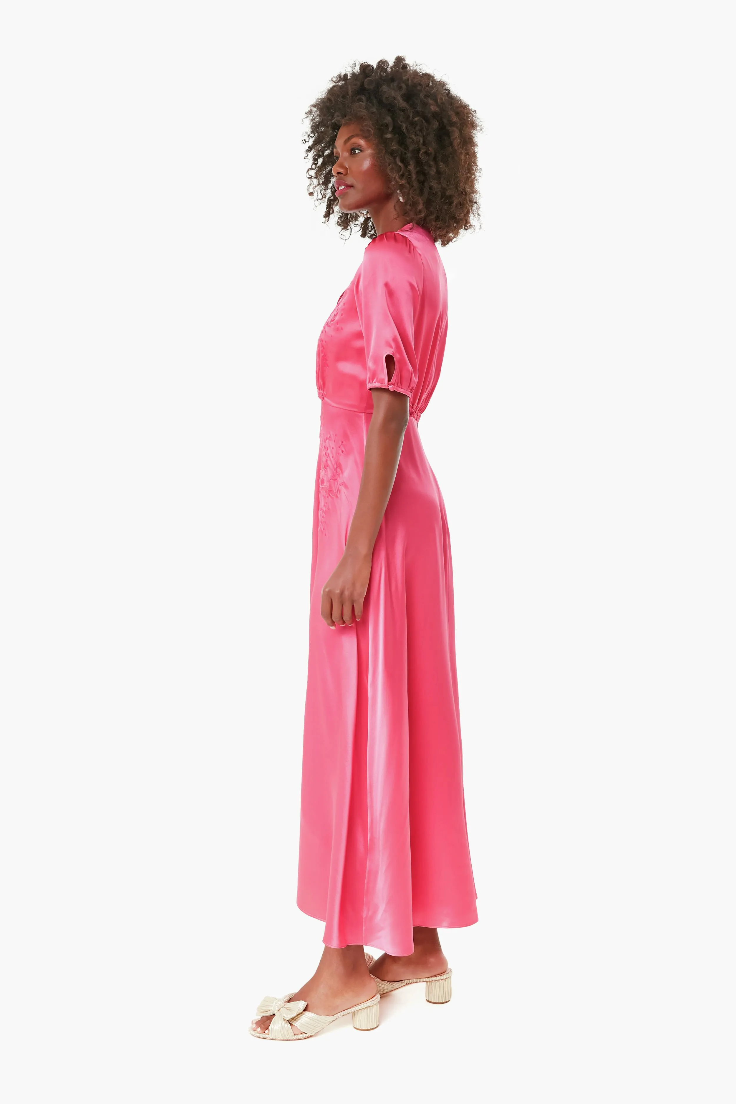 Punch Pink Flowering Lea Long Dress