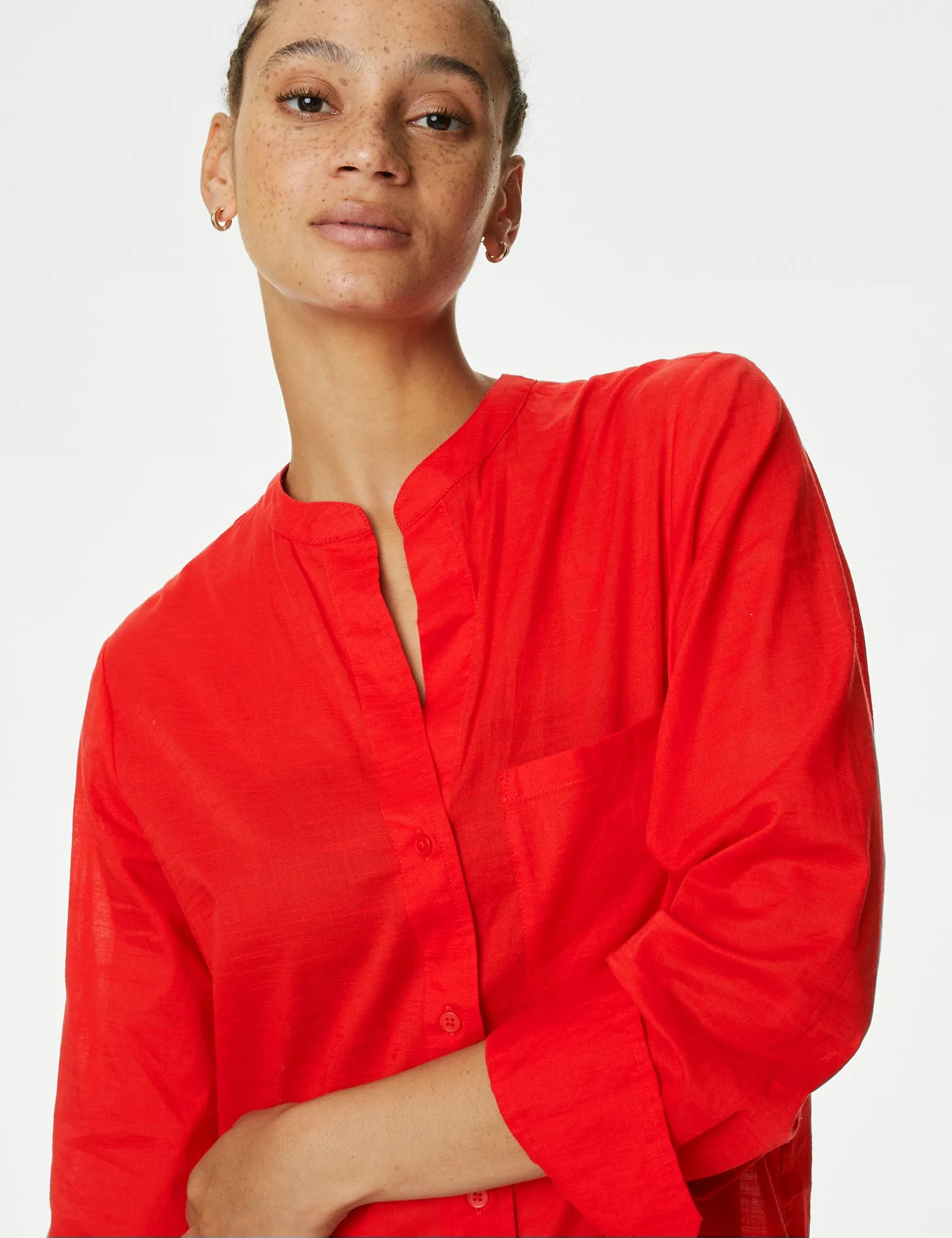 Pure Cotton Collarless Beach Cover Up Shirt