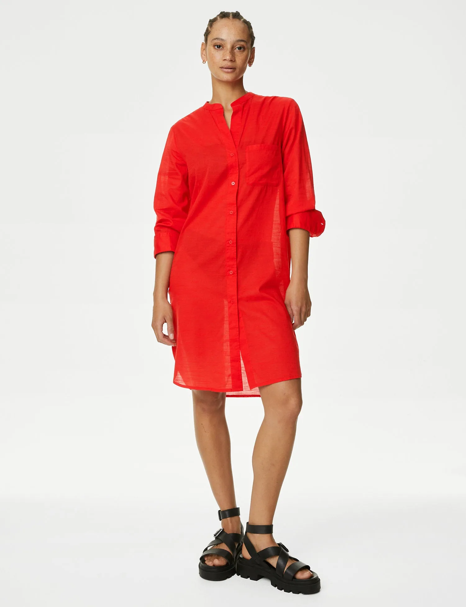 Pure Cotton Collarless Beach Cover Up Shirt