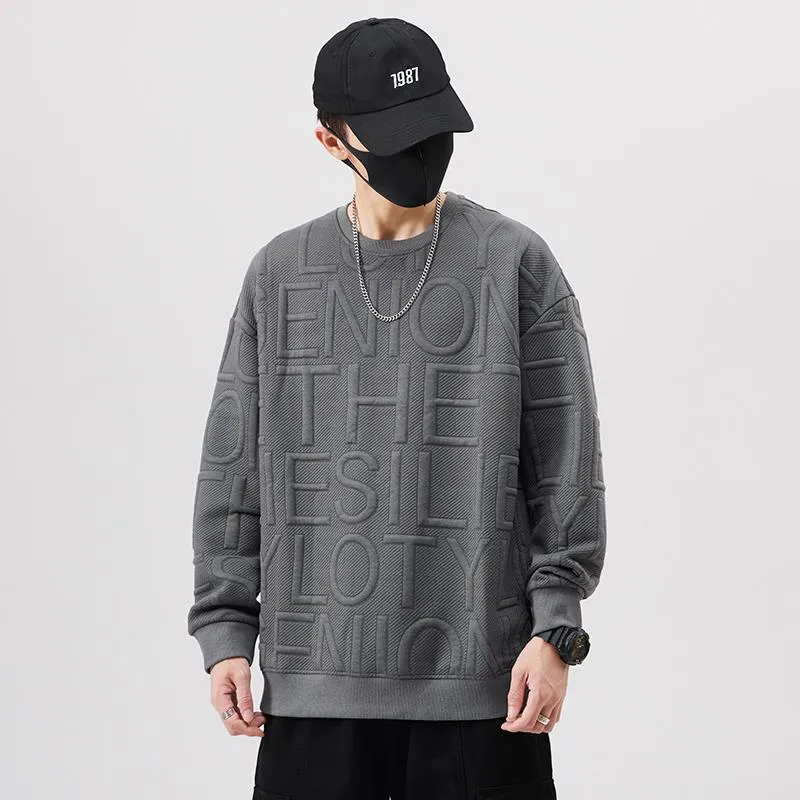 Pure Cotton Trendy Solid Color Embossed Sweatshirt