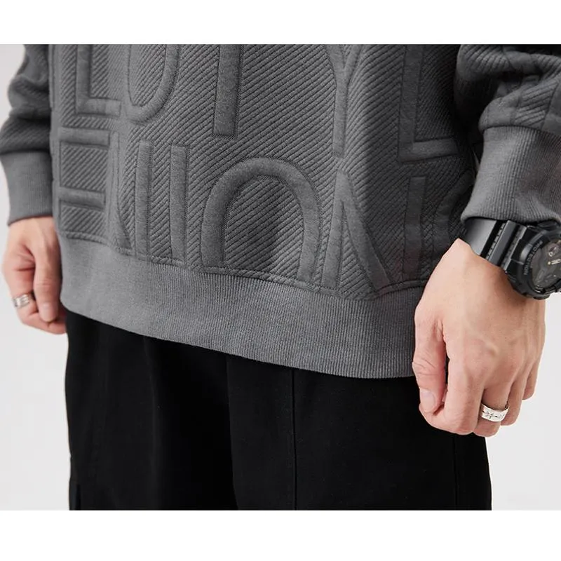 Pure Cotton Trendy Solid Color Embossed Sweatshirt