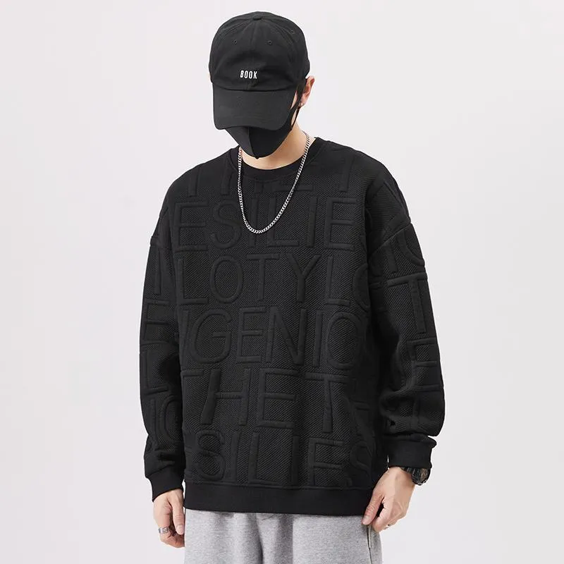 Pure Cotton Trendy Solid Color Embossed Sweatshirt