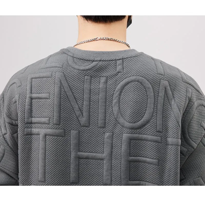 Pure Cotton Trendy Solid Color Embossed Sweatshirt