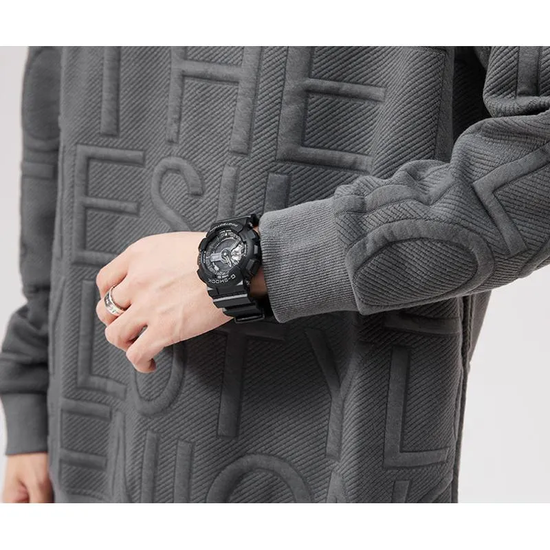 Pure Cotton Trendy Solid Color Embossed Sweatshirt