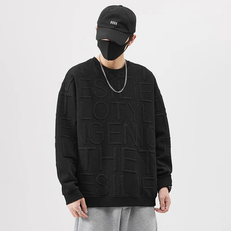 Pure Cotton Trendy Solid Color Embossed Sweatshirt