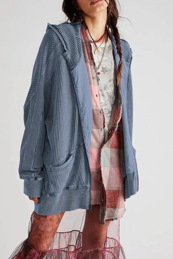 Purpdrank - Black Casual Plaid Pocket Hooded Collar Outerwear
