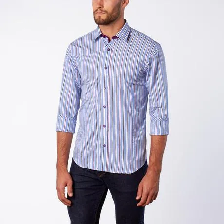 Purple Striped Button Down Shirt W/Plaid Trim