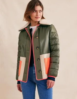 Quilted Borg Jacket-Khaki