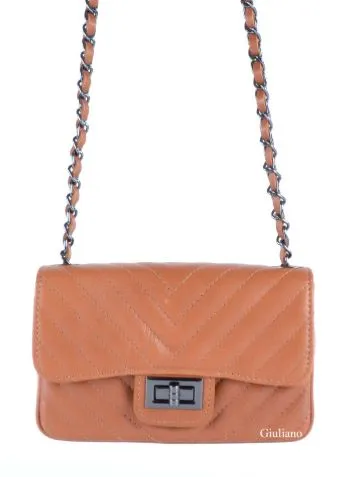 Quilted Diagonal Design Italian Shoulderbag