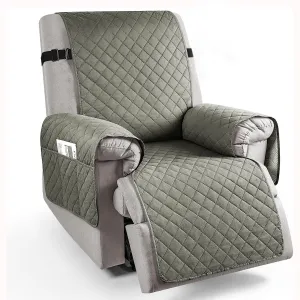 Quilted Recliner Chair Cover With Side Pockets for 1 Seater Sofa, Light Grey
