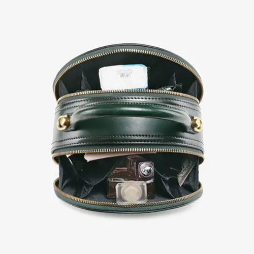 Quited Small Leather Round Bag Purse