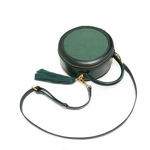 Quited Small Leather Round Bag Purse