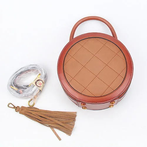 Quited Small Leather Round Bag Purse
