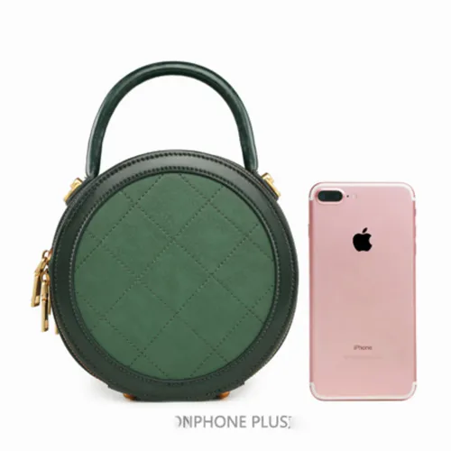 Quited Small Leather Round Bag Purse