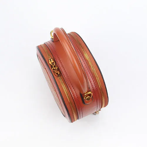 Quited Small Leather Round Bag Purse