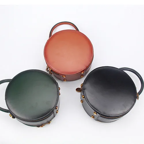 Quited Small Leather Round Bag Purse