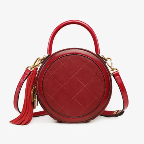 Quited Small Leather Round Bag Purse