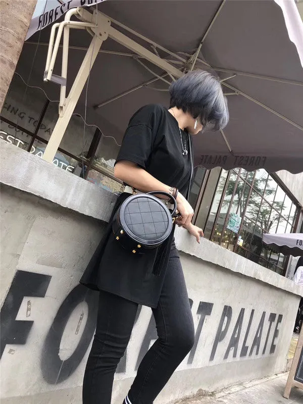 Quited Small Leather Round Bag Purse