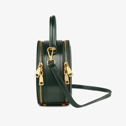 Quited Small Leather Round Bag Purse