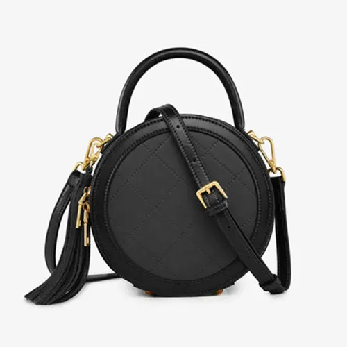 Quited Small Leather Round Bag Purse