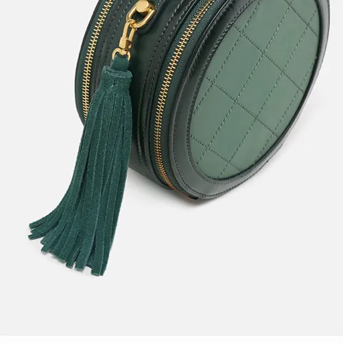 Quited Small Leather Round Bag Purse