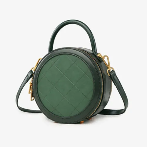 Quited Small Leather Round Bag Purse