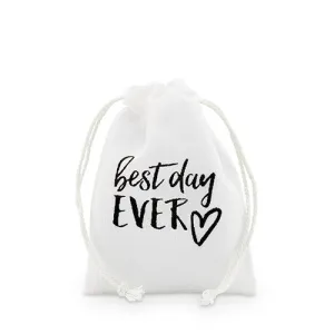 "best day ever" Print Muslin Drawstring Favor Bag - Small