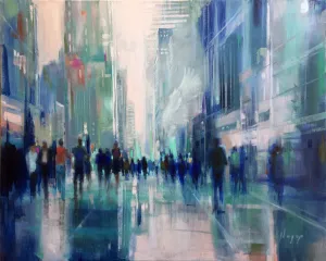 "Downtown Hustle" by Hagop Keledjian - Abstract Painting of New York City