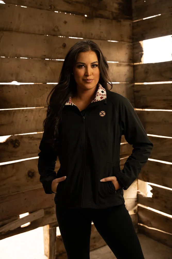 "Ladies Softshell Jacket" Black w/Multi Color Pattern Lining