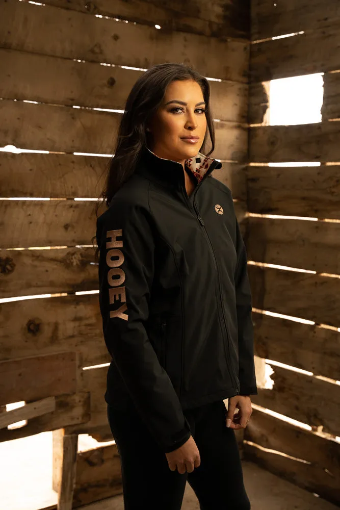 "Ladies Softshell Jacket" Black w/Multi Color Pattern Lining