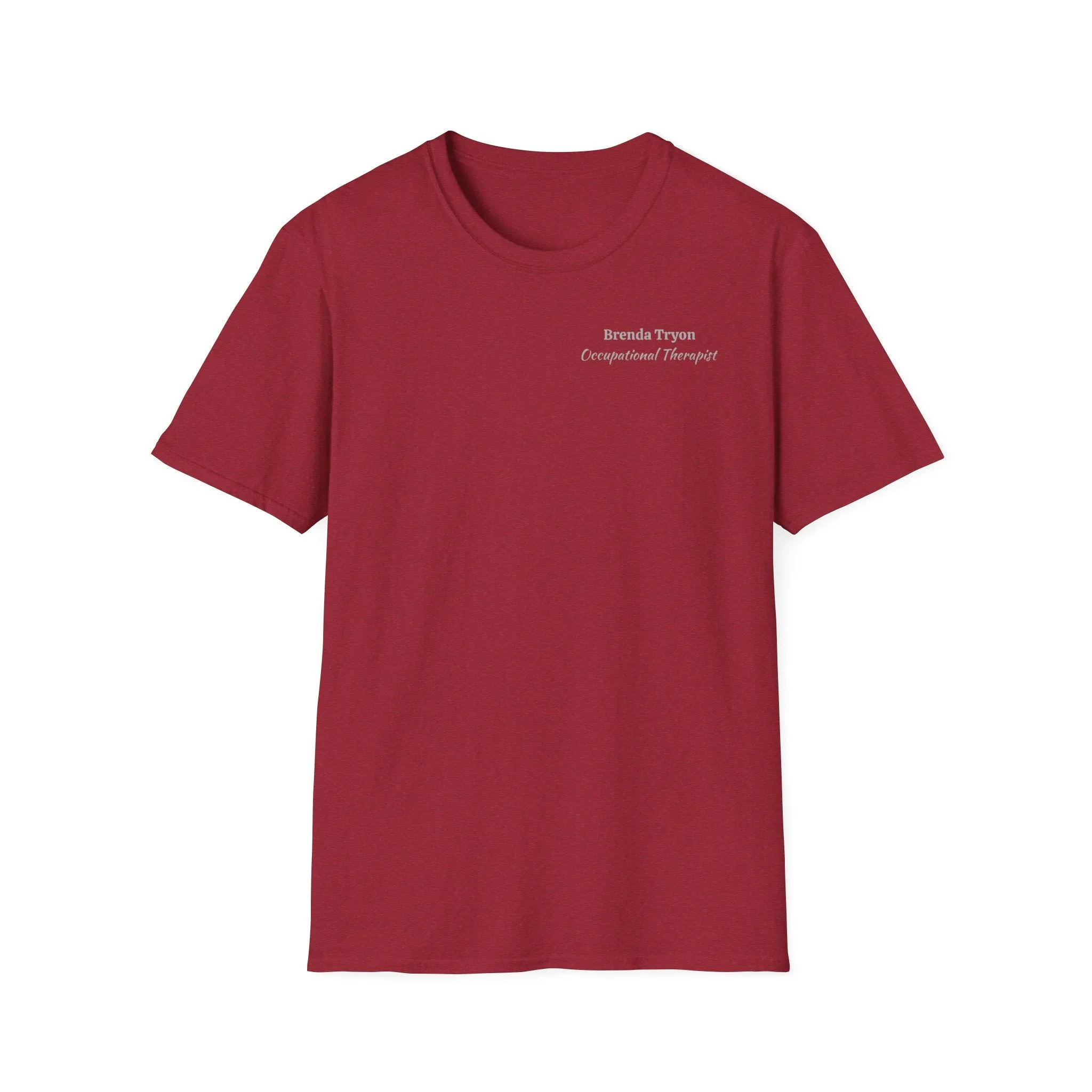 "Personalized" ClearSky Rehabilitation Hospital [Brenda Tryon- Occupational Therapist] [Front/Back Logo] | Unisex Softstyle T-Shirt