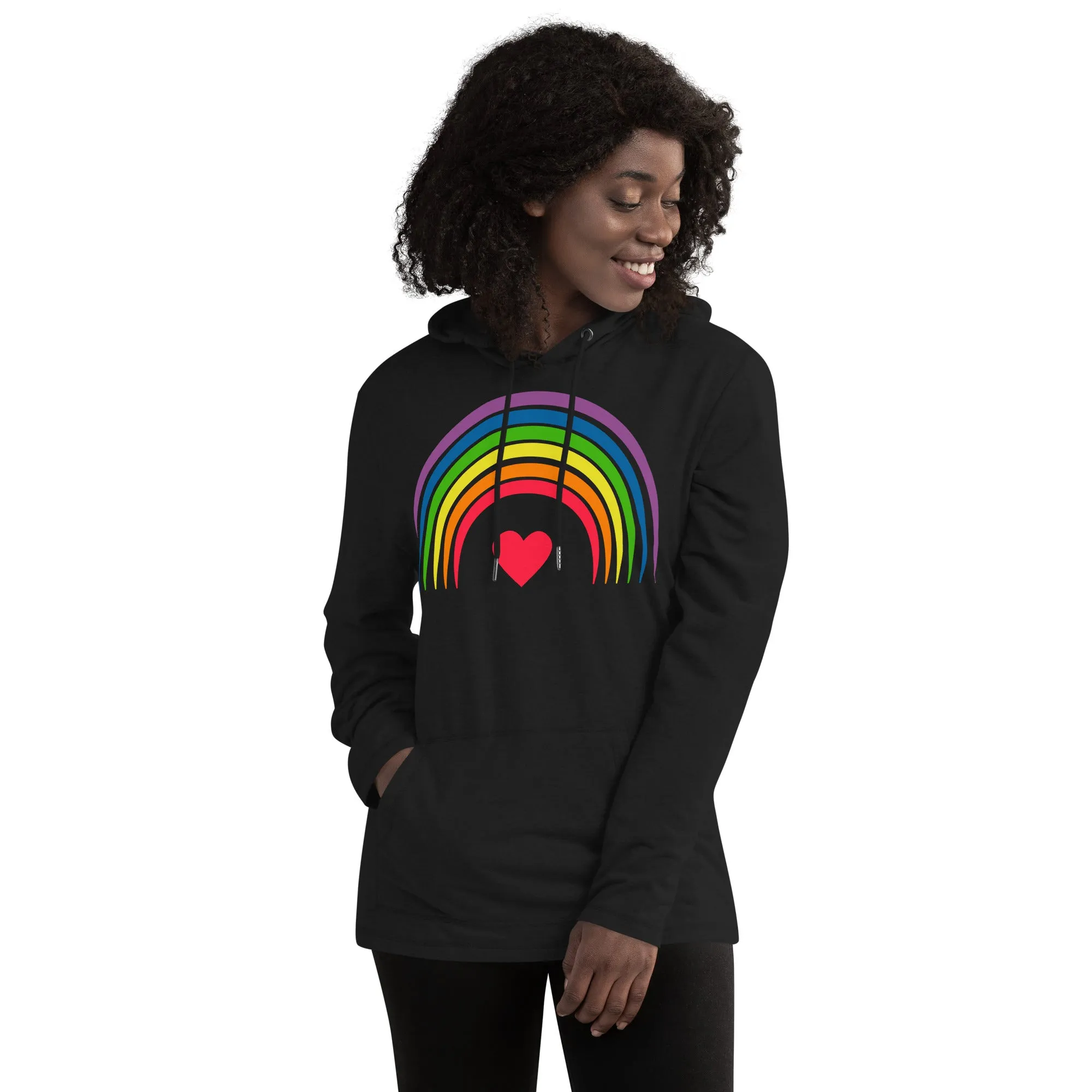 Rainbow Heart - Unisex Lightweight Hoodie, comfy, soft, fun, colorful
